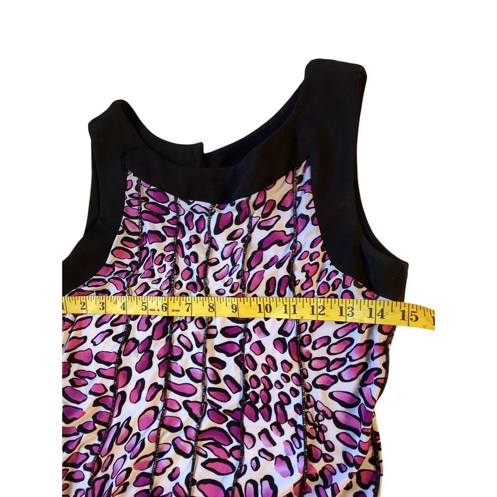 Lily Pink Purple Leopard Print‎ Sleeveless Shift Dress Black Trim Medium
